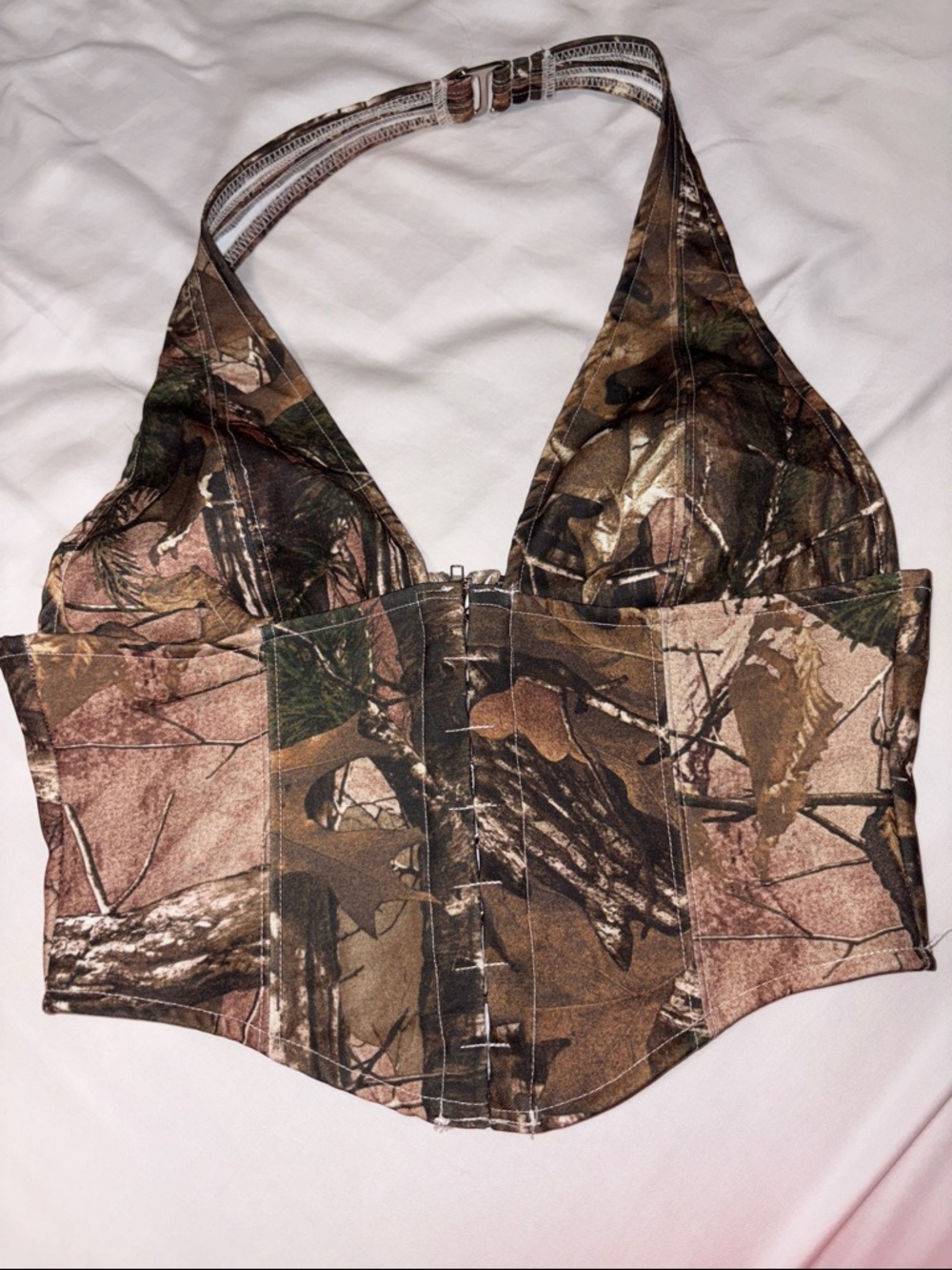 Women’s Camouflage Halter Crop Top - Green/Brown